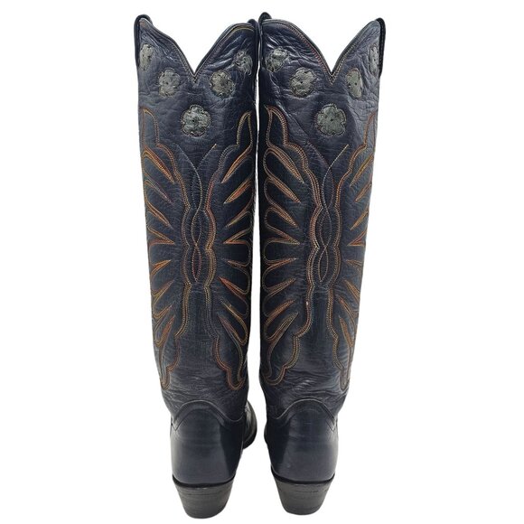 Vintage 1970s CUTTER BILL Cowgirl Boots 6B Navy Rainbow Leather Butterfly Cowboy - Picture 3 of 16